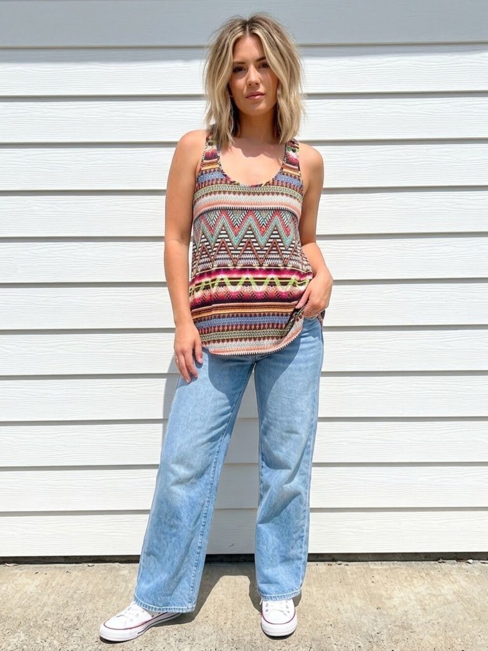 Eclipse Tank Top Boho Geometric Pattern Size Medium Spring Summer Casual